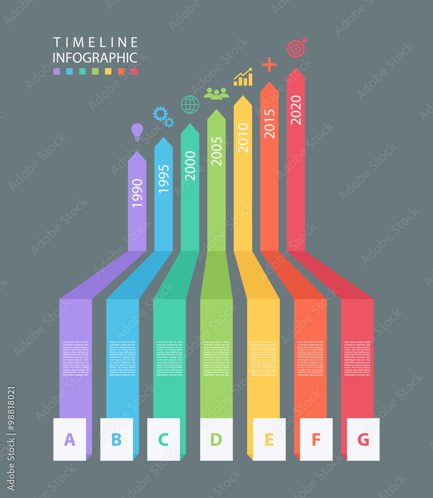 Poster Color timeline infographic design template.Vector illustration for workflow layout, diagram, number options, web design.