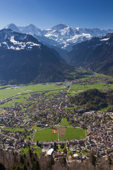 Beautiful view of the river and the house to Interlaken, Switzer
