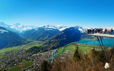 Obraz premium Beautiful view of the river and the house to Interlaken, Switzer