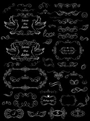 Collection of vintage design elements and vignette (black and white)