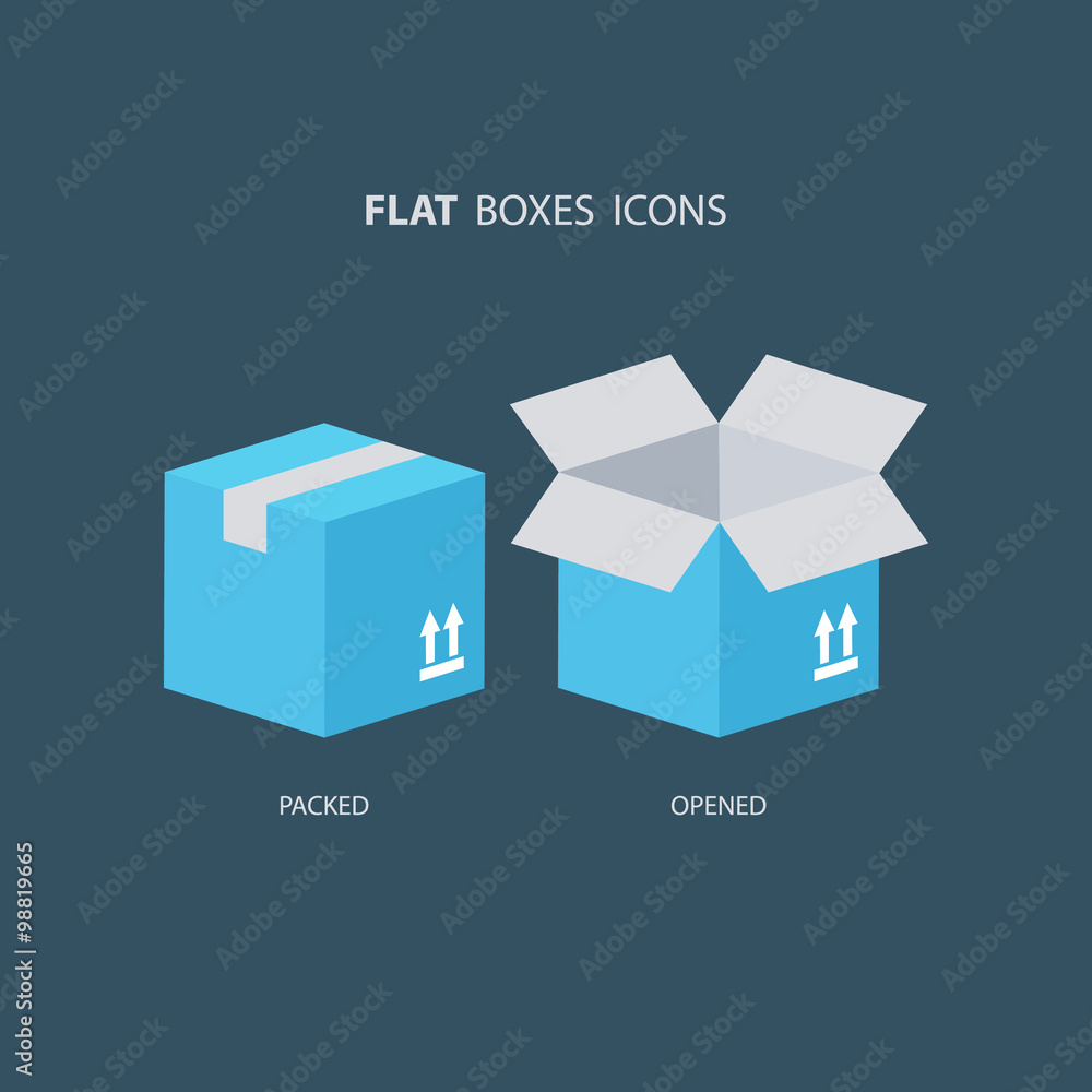 Poster flat boxes icons set. carton package box icons. vector illustration.