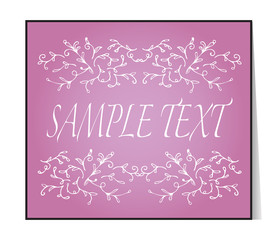 Elegant text frame. Floral vintage hand drawn vignettes. Beautiful banner, card, invitation or label. Ornament from twigs. Pink background. Place for your text. Vector Illustration.