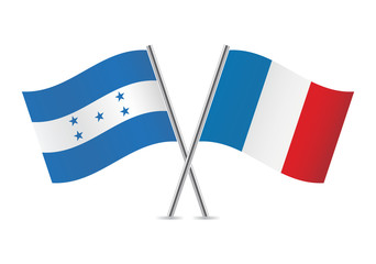 Honduras and France flags. Vector illustration.