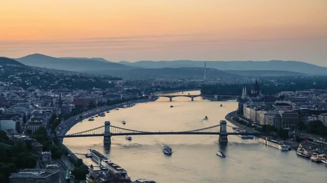 Panorama of Budapest and the Danube at Sunset, Hungary