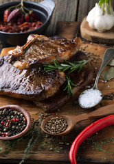 Grilled beef steak with spices