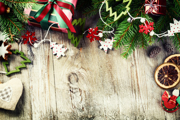 Christmas frame with vintage decorations