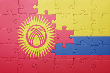 puzzle with the national flag of colombia and kyrgyzstan