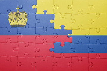 puzzle with the national flag of colombia and liechtenstein