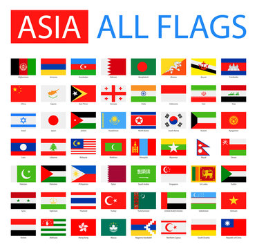 Flags of Asia - Full Vector Collection. Vector Set of Flat Asian Flags.