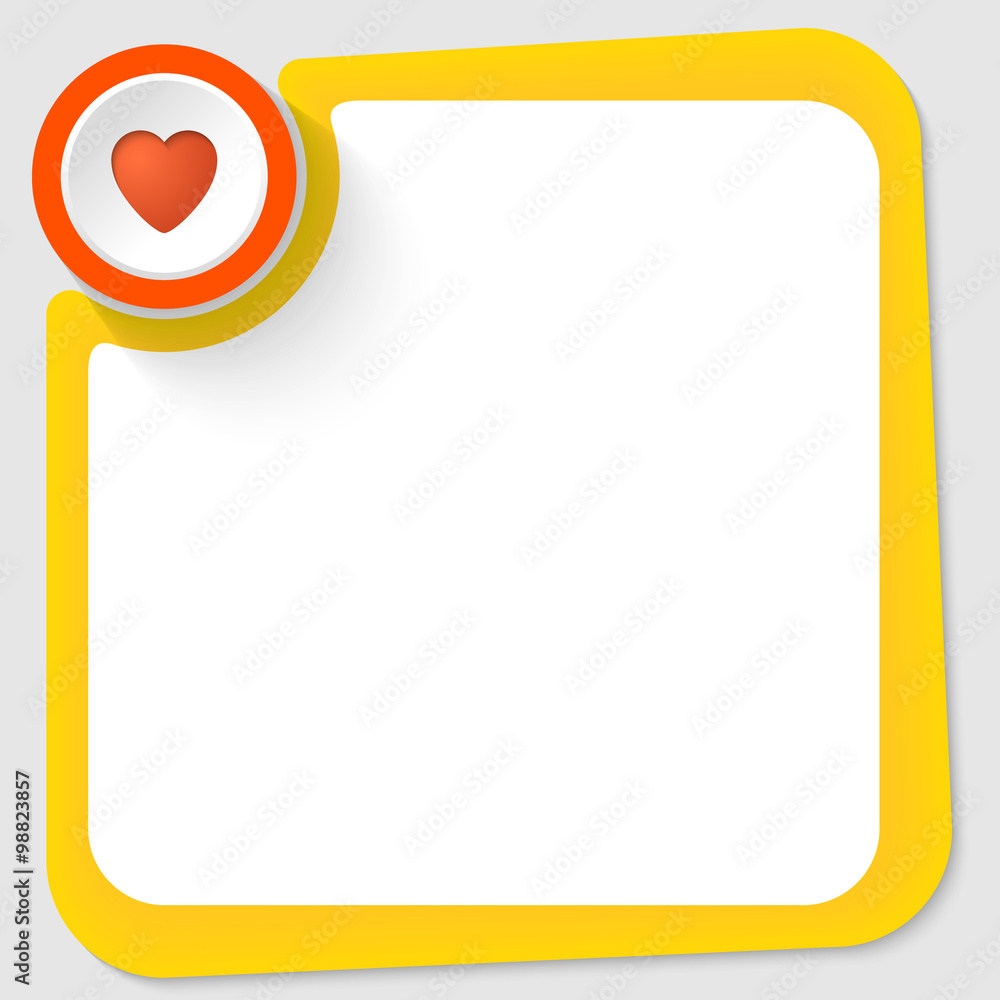 Poster red circle with heart and yellow frame for your text