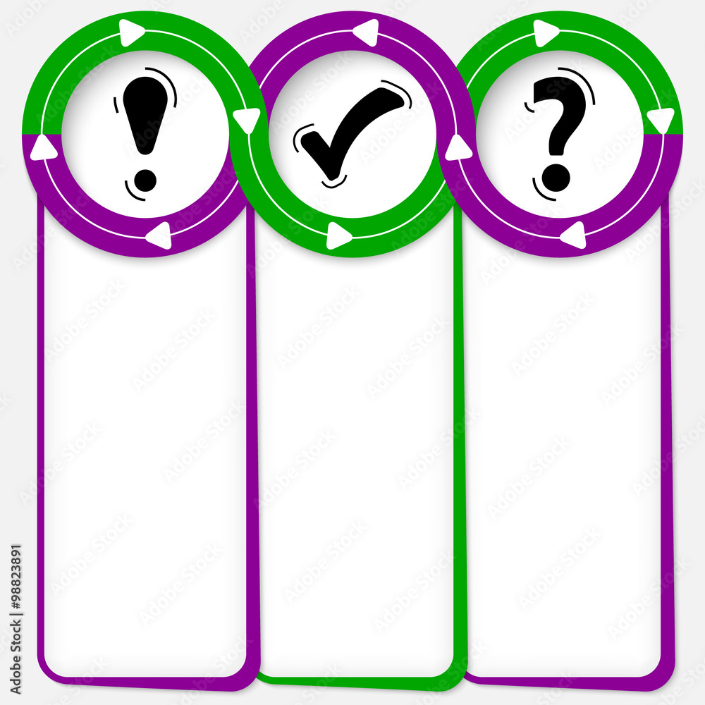 Poster three connected frames for your text and symbols