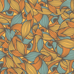 Seamless pattern with stylized leaves and eyes