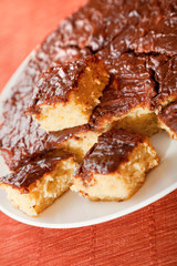 Homemade cake with chocolate glaze
