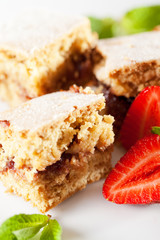 Homemade cake served with strawberries