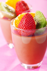 Homemade chocolate mousse with fruits