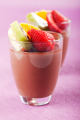 Homemade chocolate mousse with fruits