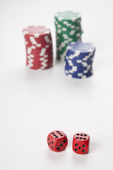 dice and casino chips
