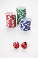 dice and casino chips
