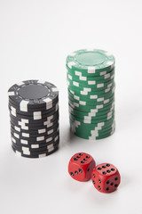 dice and casino chips
