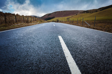Wide Apphal Road among Welsh Scenery, Snowdonian National Park, Shallow Depth of Field