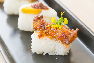 spicy streaky pork sushi