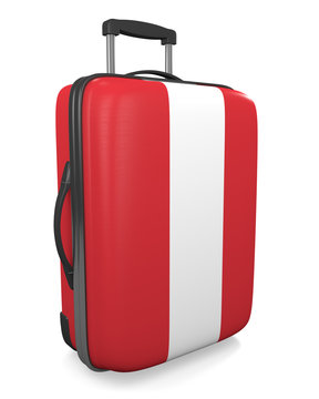 Peru vacation destination concept of a flag painted travel suitcase
