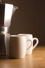 Typical Italian Moka for Coffee and two cups