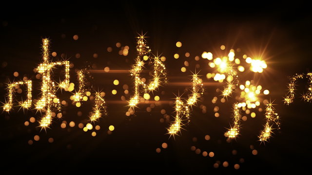 glittering music notes and fireworks loopable animation 4k (4096x2304)
