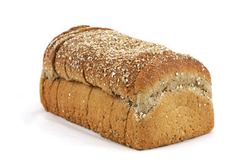 whole grain sliced bread on white background