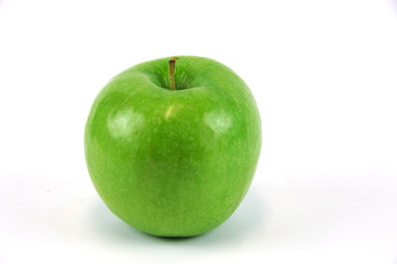 single green apple on white background
