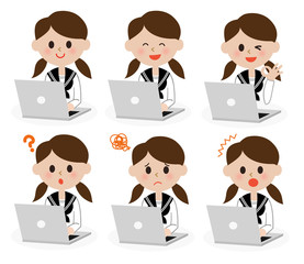 パソコン　女性　生徒　バリエーション