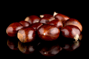 Obraz premium Chestnuts on a black reflective background