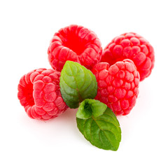 Raspberries with leaves