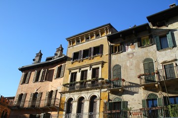 Fototapeta na wymiar Verona, home on Erbe Square (Piazza Erbe). Italy