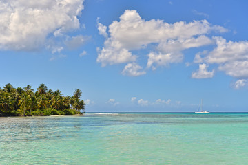 Tropical Sea with Turquoise Water, Blue Sky And white Clouds
