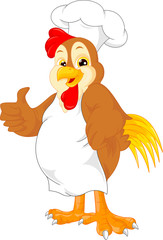 cute chef rooster cartoon thumb up