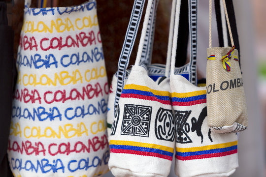 Souvenir bags for sale in tourist market, Bogota - Colombia