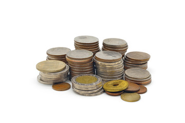 stack of coins isolated on white background