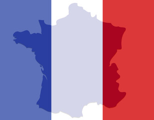 carte de france sous drapeau bleu blanc rouge