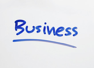 business word, handwriting on white
