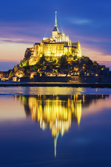 View of famous Mont-Saint-Michel by night