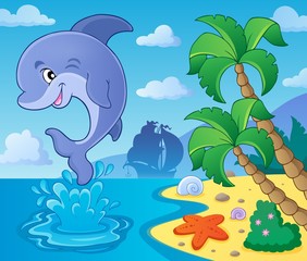 Fototapeta na wymiar Jumping dolphin theme image 4