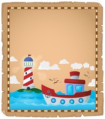 Fototapeta premium Parchment with boat and lighthouse