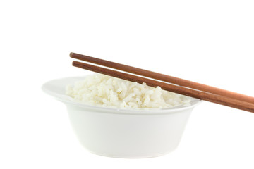 Riso bianco con bacchette cinesi