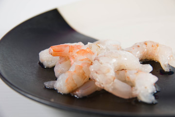 Fresh peeled uncooked shrimp harvest