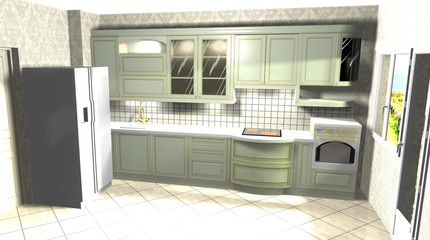 kitchen in a classic style, interior design green