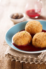 Cottage cheese dumplings with cherry filling
