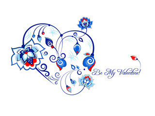 Valentine card with blue flowers in slavic style