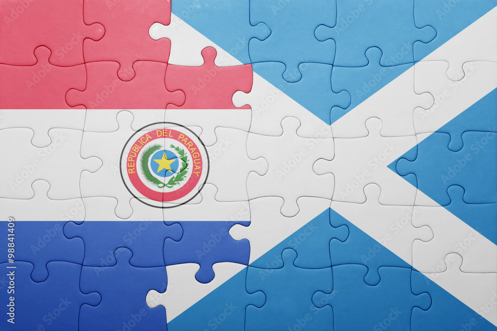 Wall mural puzzle with the national flag of paraguay and scotland - Wall murals