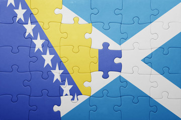 puzzle with the national flag of bosnia and herzegovina and scotland